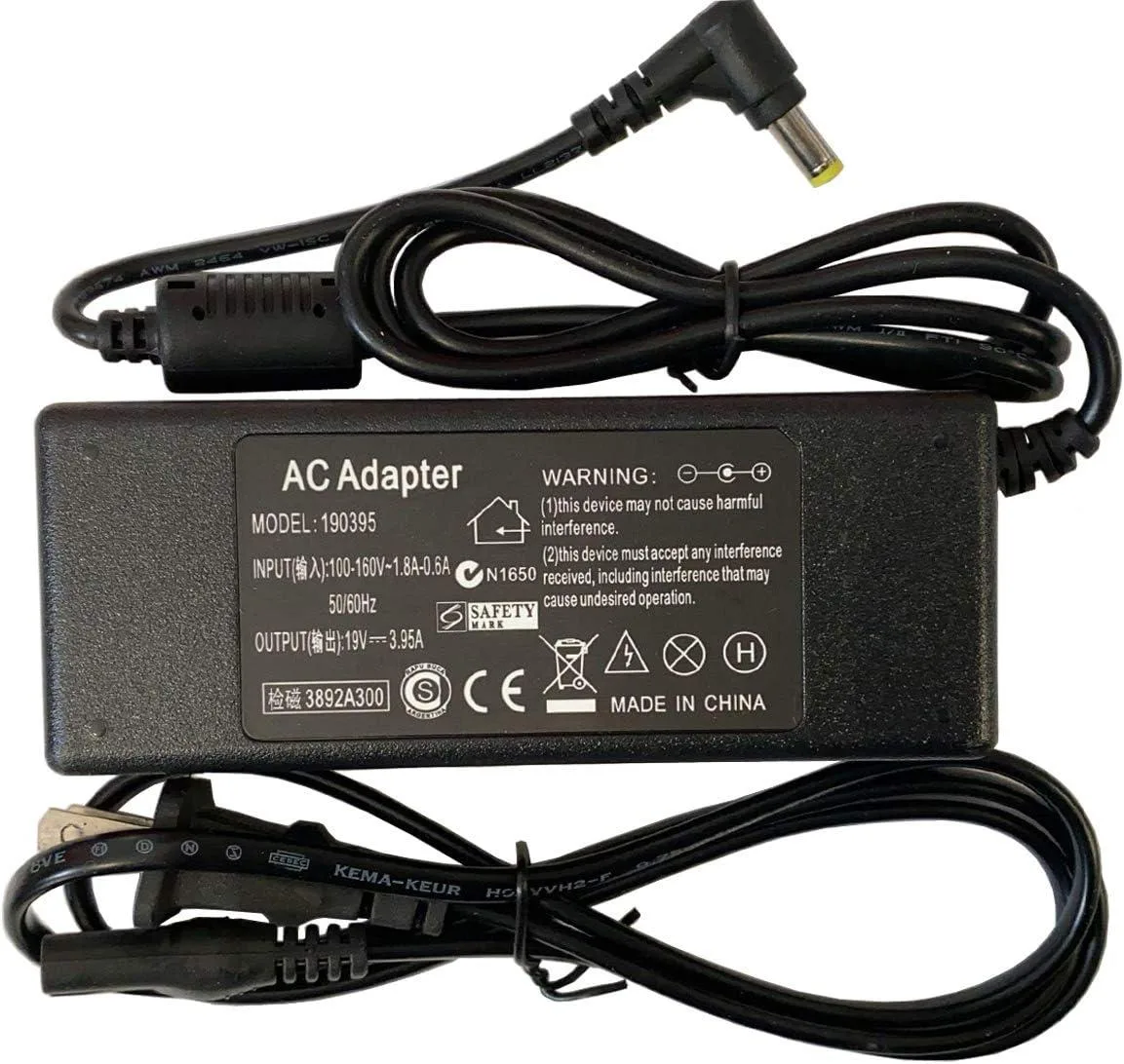 Black rectangular AC adapter with 19V 2.37A label and barrel connector cable