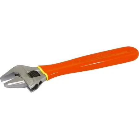 10-inch insulated adjustable wrench orange yellow layers measurement scale on head