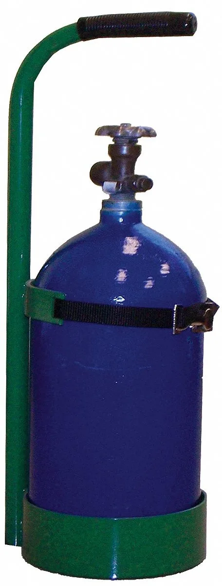 Green powder-coated steel stand 27 in tall with strap and ergonomic handle