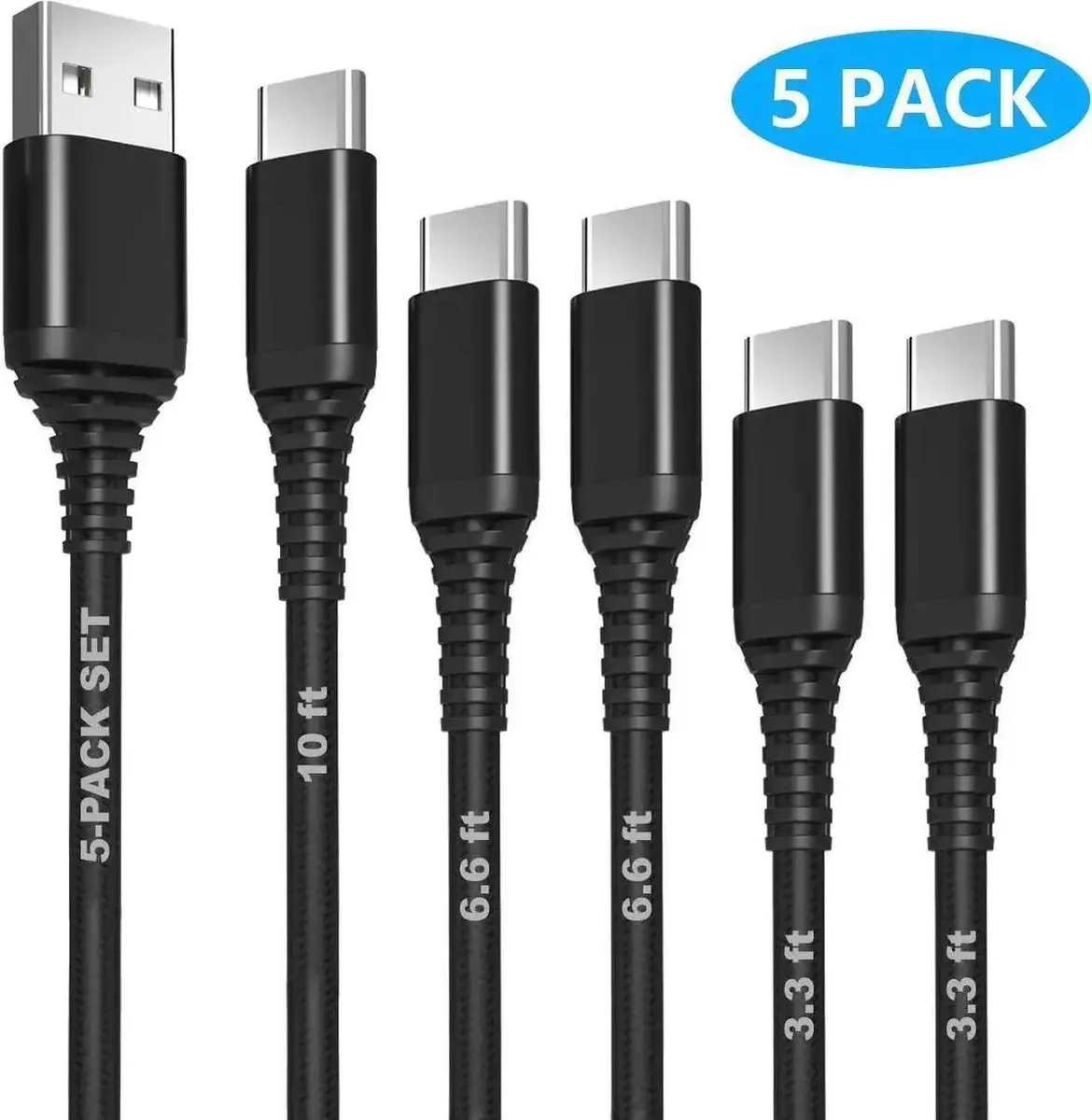 Vszerda Vszerda 5-Pack USB-C to USB-A Cables 3.3ft 6.6ft 10ft — product photo