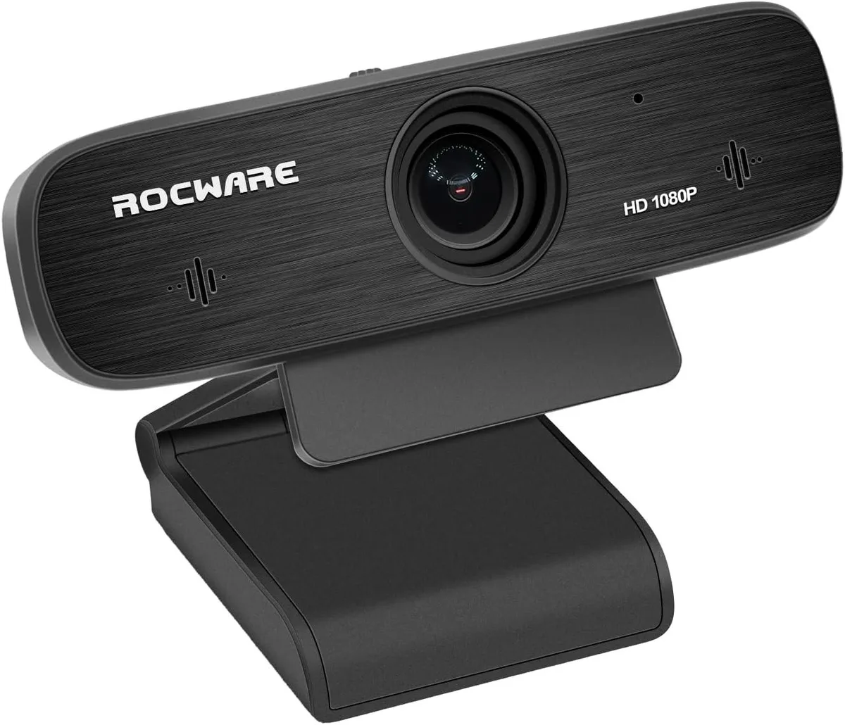 Compact dark webcam on adjustable bracket with privacy cover