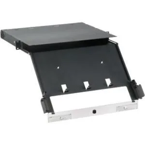 Black 1U 19-inch rack-mountable blank patch panel, 1.73 inches high, 17.6 inches wide, 16.3 inches deep