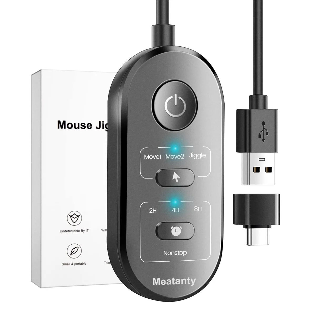 meatanty USB Mouse Mover White Timer Modes USB-C Adapter — product photo