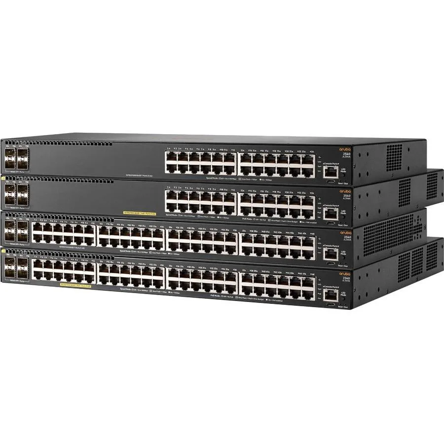 Rackmount switch in silver metal with front port array