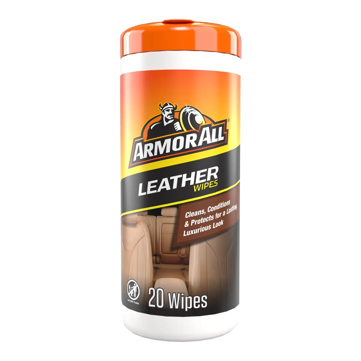 Cylindrical canister with flip lid containing 20 leather cleaning wipes