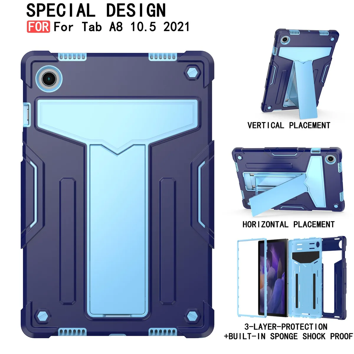 anicestore anicestore Galaxy Tab A8 10.5 Inch Case Kickstand Navy Blue/Light Blue SM-X200/X205/X207 — product photo
