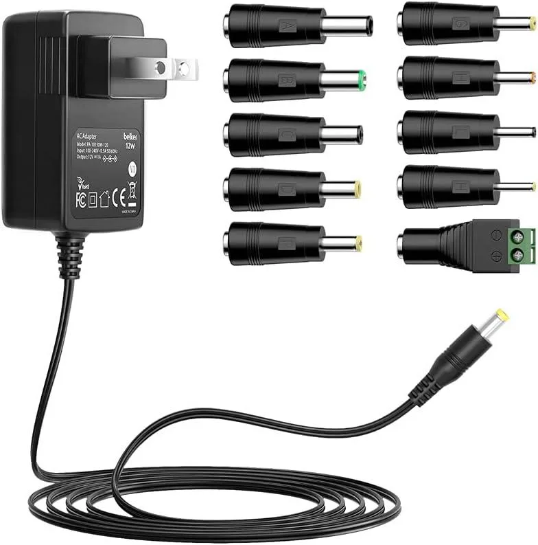 BASEUS BASEUS 12W 12V 1A AC Adapter 5.5 x 2.1mm 10 Tips — product photo