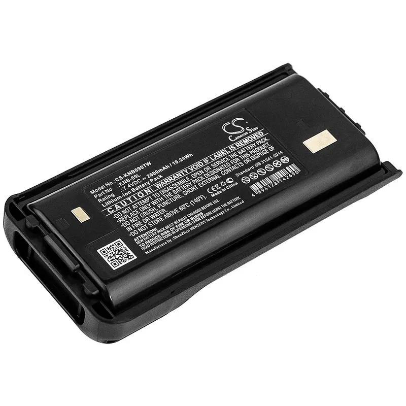 Rectangular black battery pack with labelled contacts