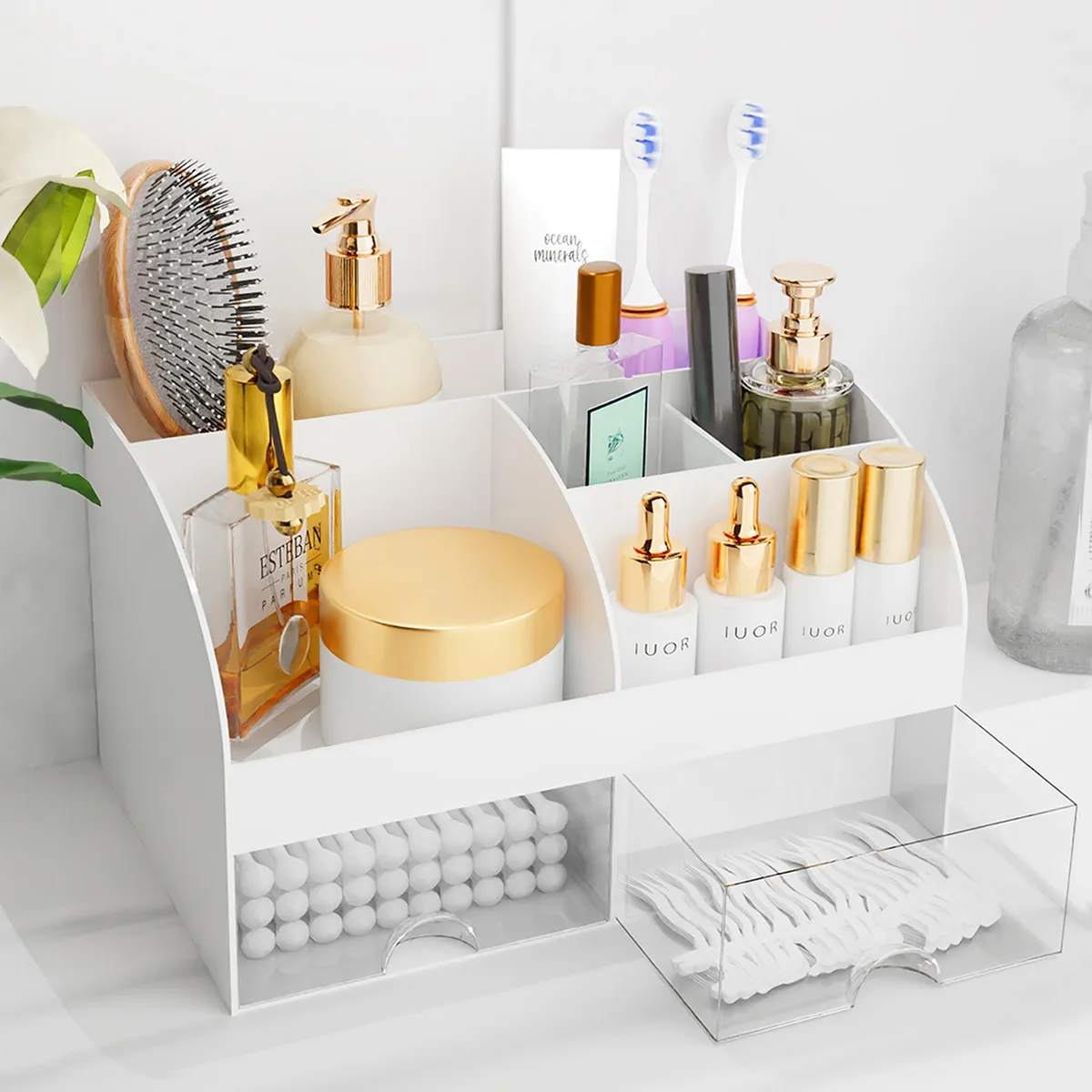  Decolav Makeup Bathroom Organizer White 14.33in W x 12.83in H x 9.06in D — product photo