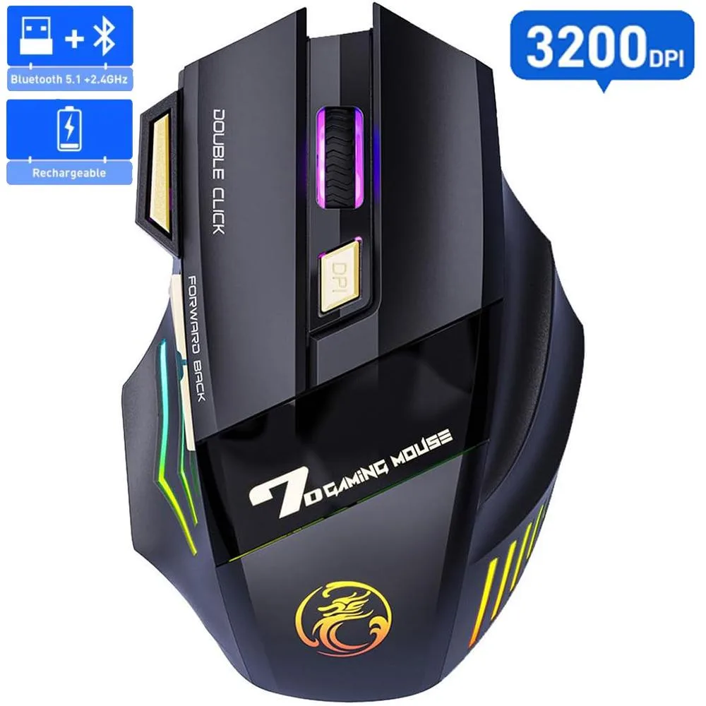 IHDAPP IHDAPP Gaming Mouse Dual 2.4/Bluetooth 5.1 3200 DPI 7 Button Black — product photo