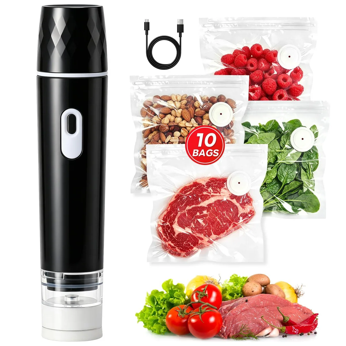  KomBryvian Food Sealer Vacuum Sealer + 10 Bags Black — product photo
