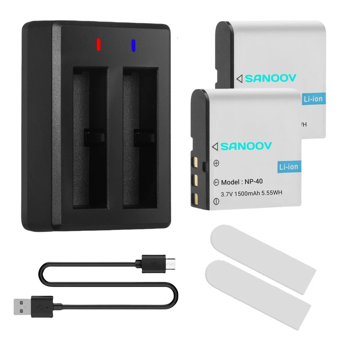  Sanyo NP-40 2-Pack 3.7V 1500mAh Li-ion Batteries USB Dual Charger Kit — product photo