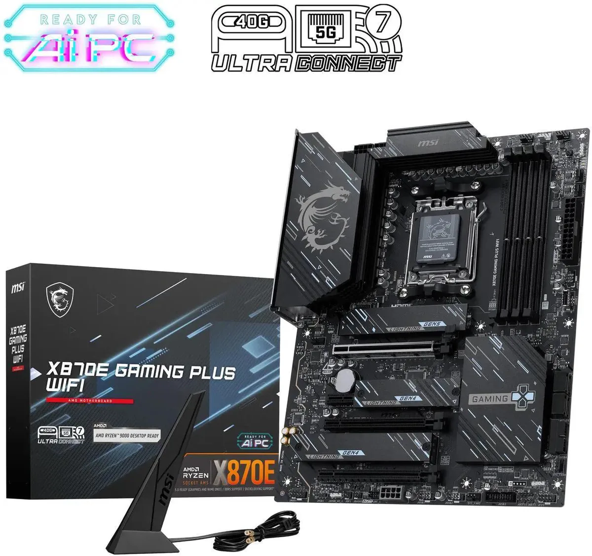 MSI MSI X870E GAMING PLUS WIFI ATX AMD motherboard AMD X870E Chipset Socket AM5 Supports Ryzen 9000X3D 9800X3D — product photo