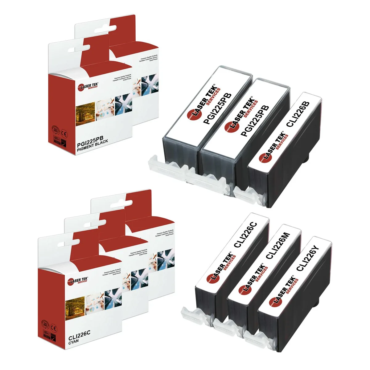 Laser Tek Services Laser Tek Services 6 Pack PGI-225 CLI-226 Ink Cartridges (2BK,1K,1C,1M,1Y) — product photo