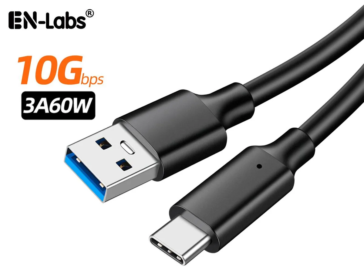 EN-Labs EN-Labs USB-A to USB-C Cable 10Gbps 60W 6.6ft Black — product photo