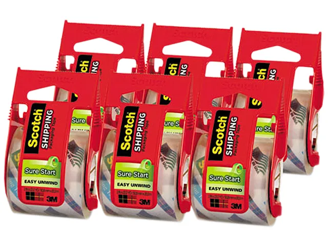 Six rolls of clear Scotch packaging tape on 2-inch cores