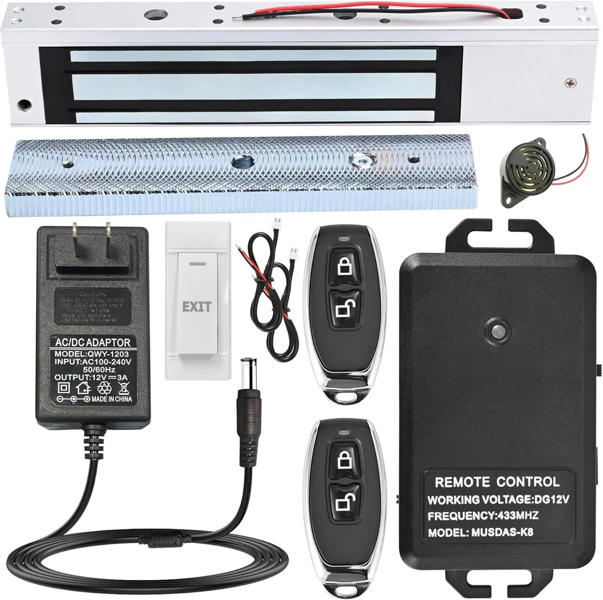 Magnetic door lock kit with remote control, matte metal finish