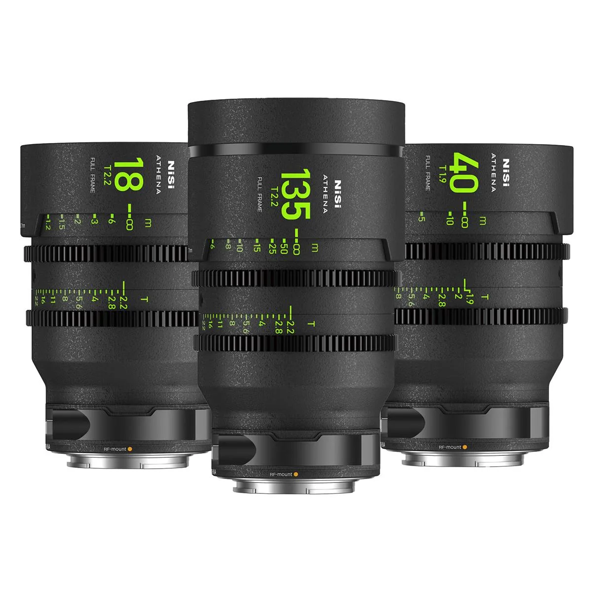 Nisi Nisi ATHENA PRIME Cine Add-On 3-Lens Kit 18mm T2.2 40mm T1.9 135mm T2.2 Canon RF — product photo