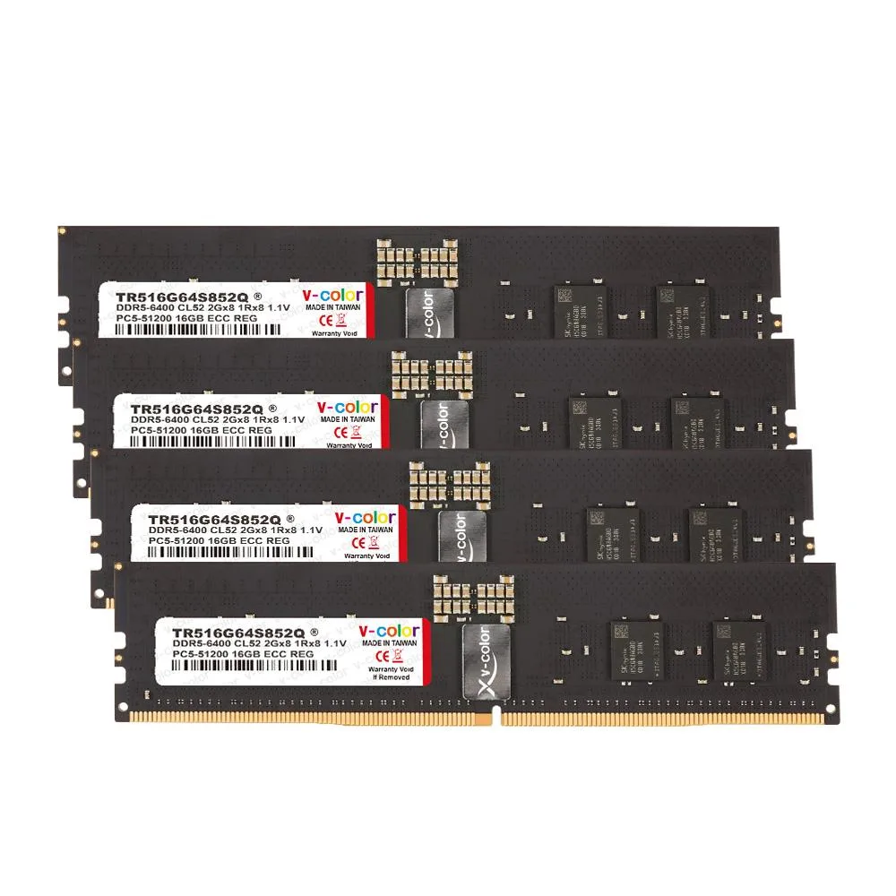 V-color V-color TR516G64S852Q DDR5 64GB (16GBx4) 6400MT/s CL52 ECC R-DIMM server RAM — product photo