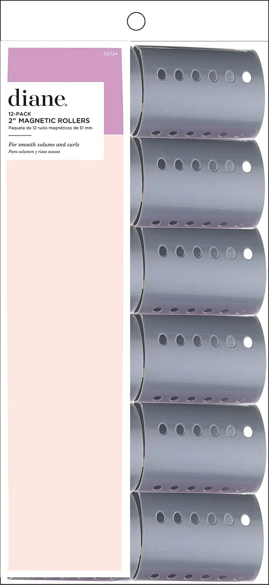 Twelve grey vented hair rollers, two inches wide, smooth plastic finish
