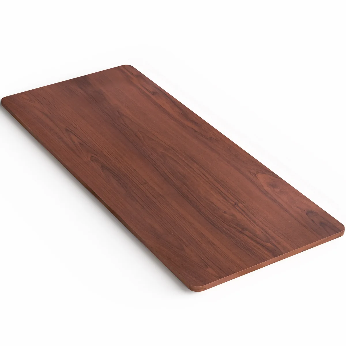 Dark walnut rectangular desk top, 71 by 30 inches, smooth one-piece surface