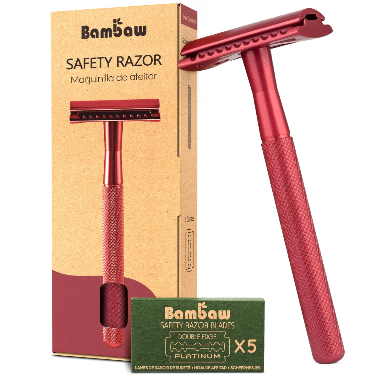  Bambaw Double Edge Safety Razor Red 5 Blades — product photo