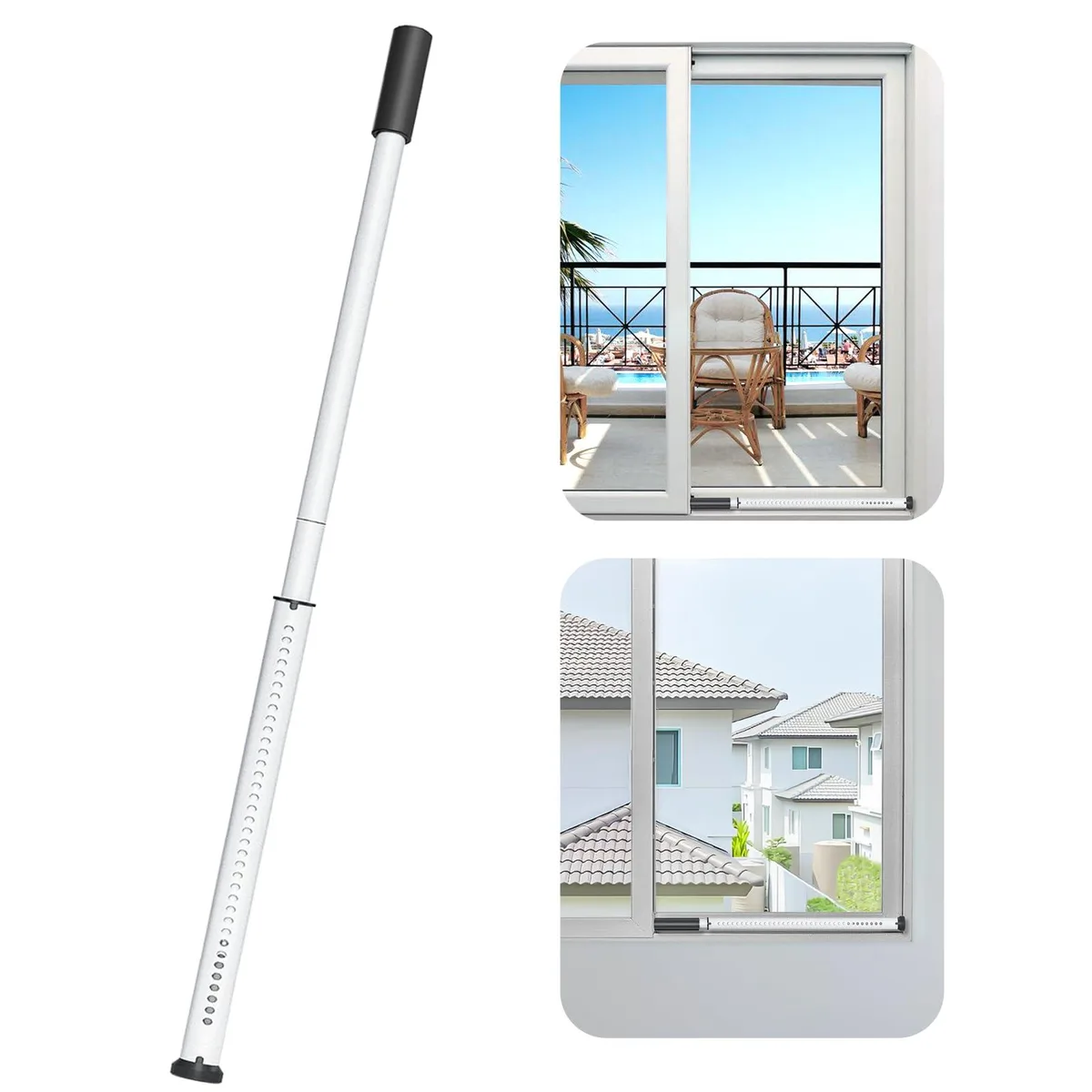 White steel security bar with rubber tip, adjustable 20-50 inches, 12 pack