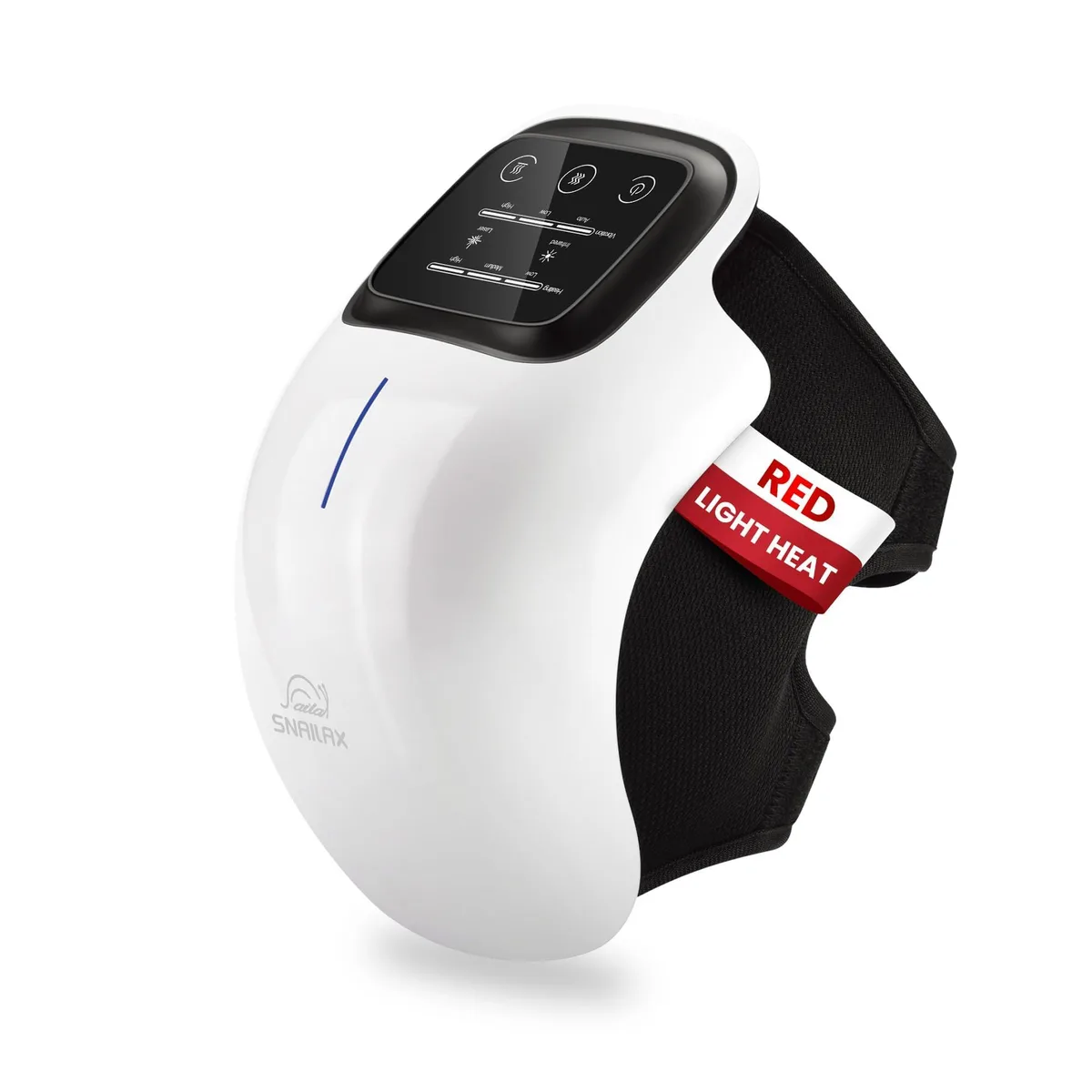 White fabric knee wrap with touch screen panel and adjustable straps