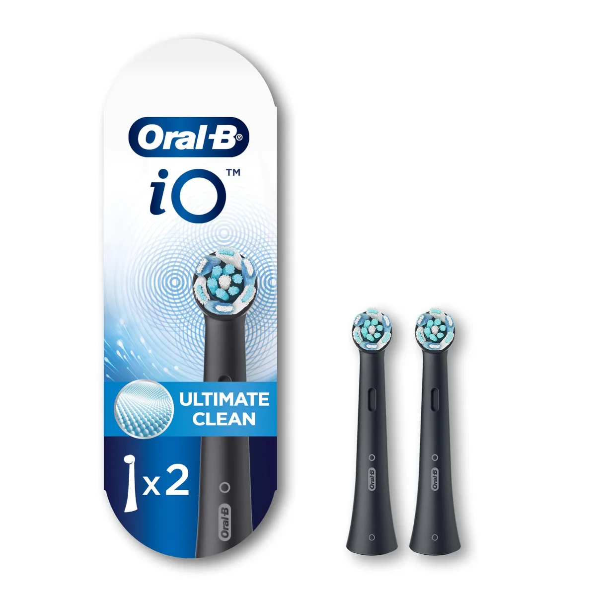 Two black elliptical brush heads with medium bristles in a small package