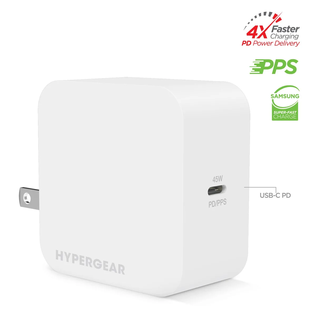HyperGear HyperGear SpeedBoost 45W USB-C PD/PPS Wall Charger White — product photo