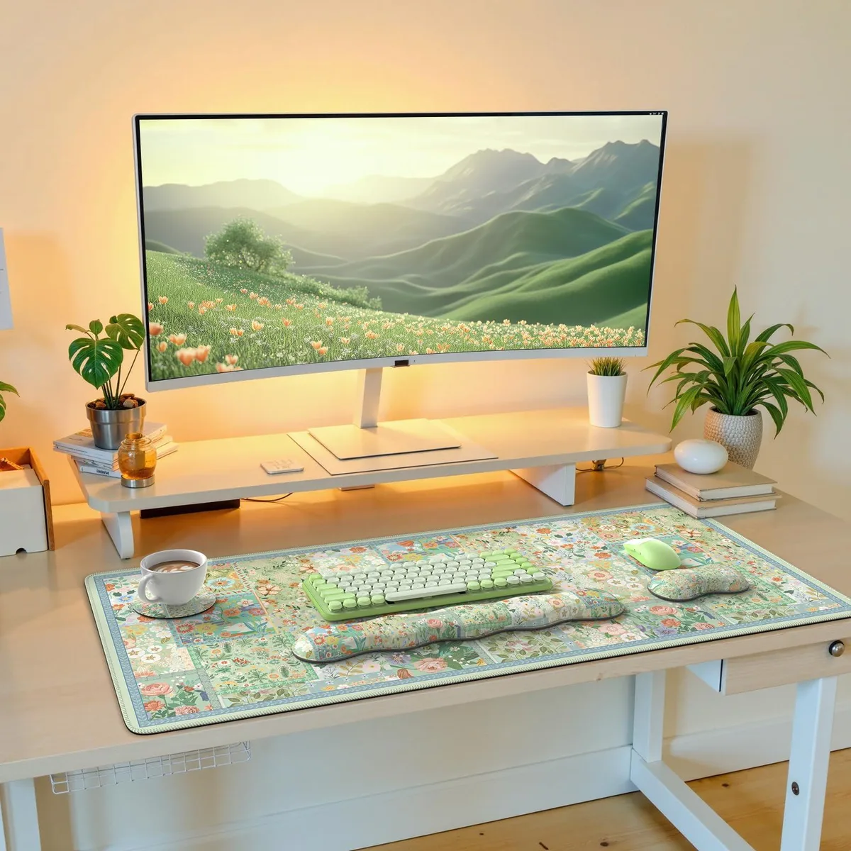  iLeadon MP001 Floral 4-Piece Mouse Pad Set Green 35.4x15.7in — product photo