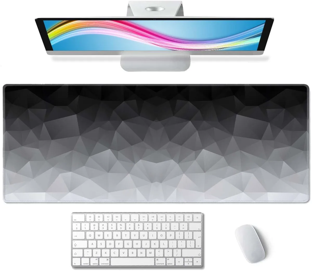 Keychron KUN-XLPAD-8258 White Grey Geometric Mouse Pad 31.5x11.8inch 3mm — product photo