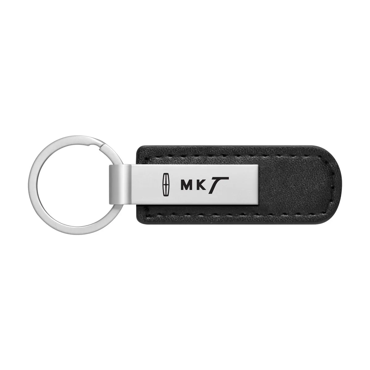 Black PU leather key chain with silver metal Lincoln MKT logo stripe