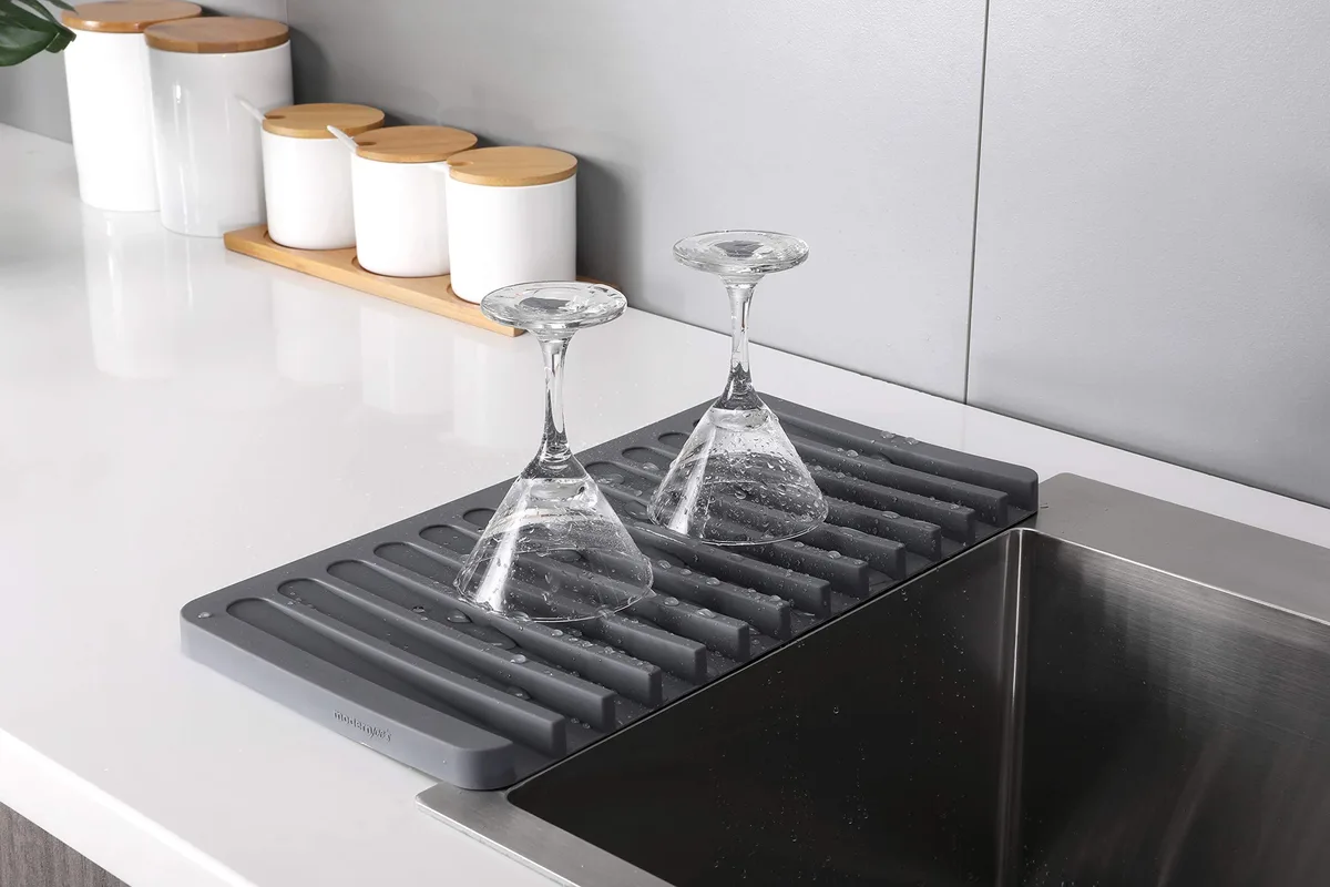 Silicone Drying Mat and Trivet, 15.2" x 7.9" x .67", Heat Resistant 400°F, Gray — product photo