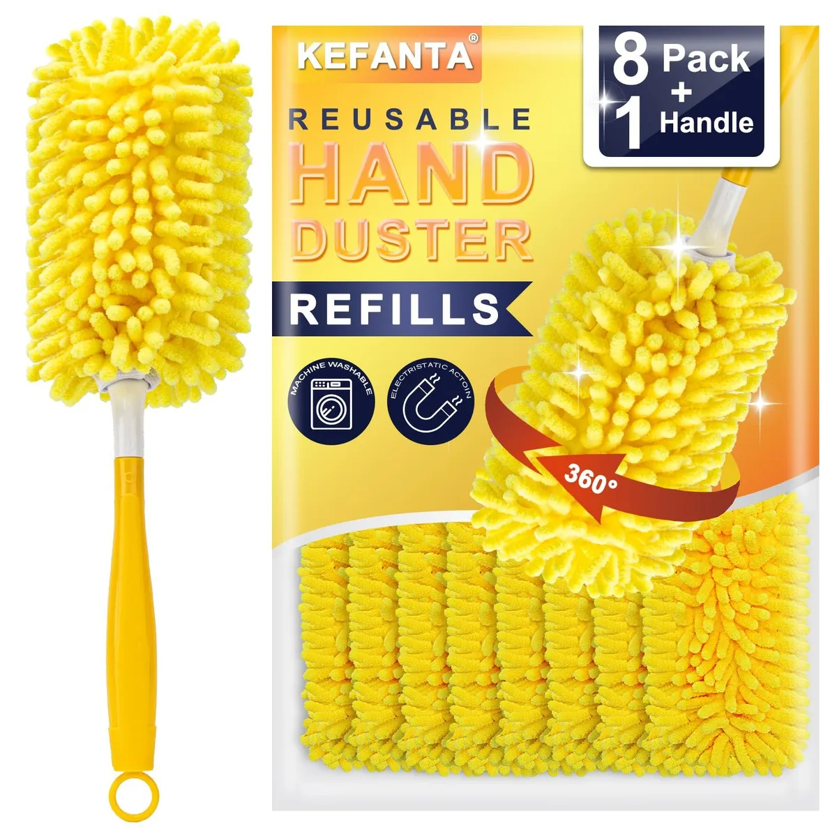 Eight microfiber duster refills with one handle, 360-degree design, washable electrostatic material, 0.272 kg