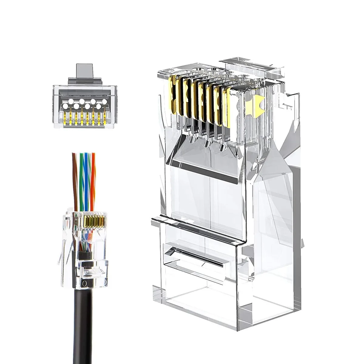  ATI CL0348 RJ45 Pass-Through Connectors 50-Pack Cat6/Cat5e Gold Plated Transparent — product photo