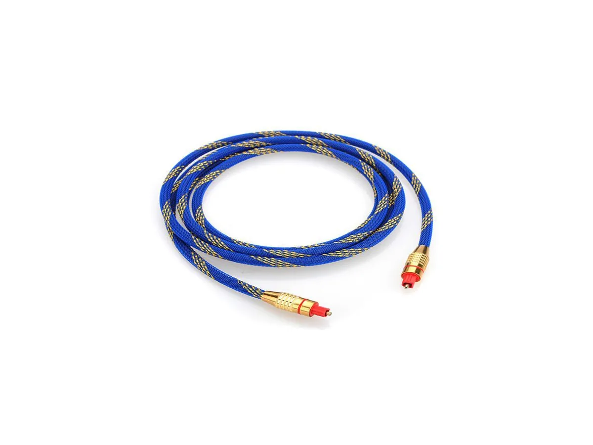 A 6.5 ft black Toslink optical audio cable with square connectors on both ends