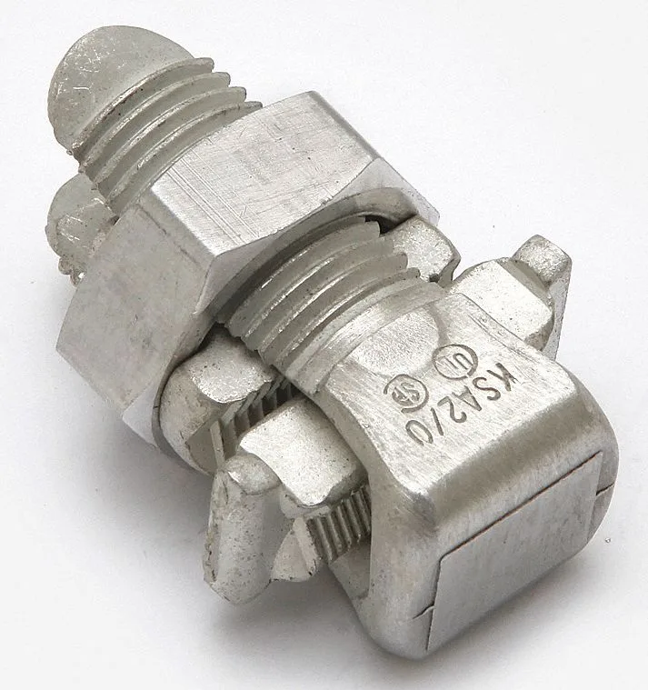 Tin-plated aluminium split-bolt connector, square head, 1.92 in long, 0.88 in wide
