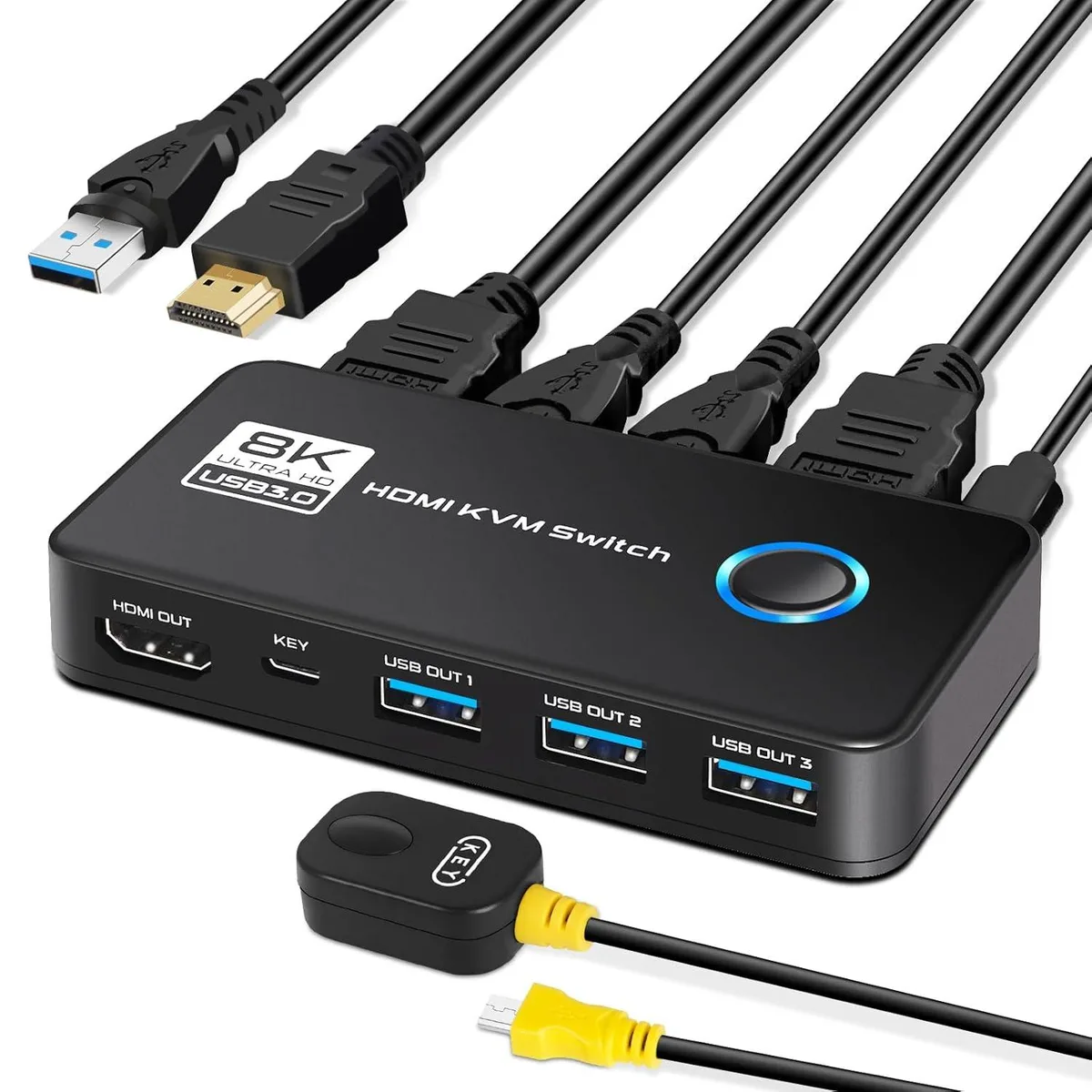 Hitoor Hitoor 2 Port HDMI KVM Switch 8K@60Hz 4K@120Hz USB 3.0 Wired Remote — product photo
