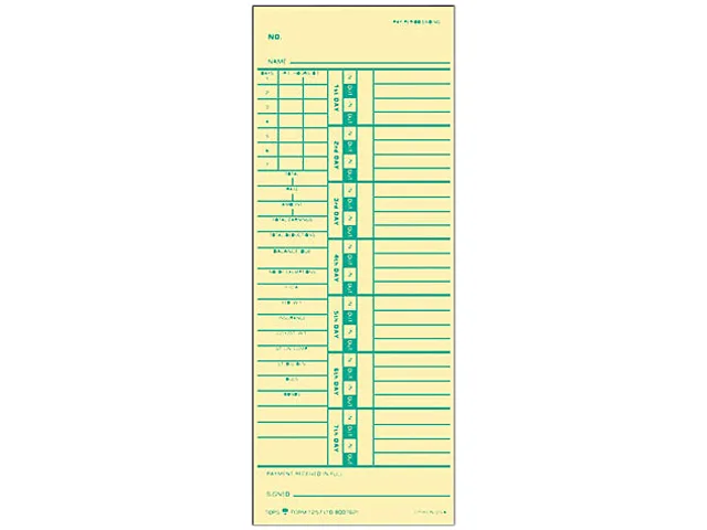 Box of 500 white weekly time cards, model 1257