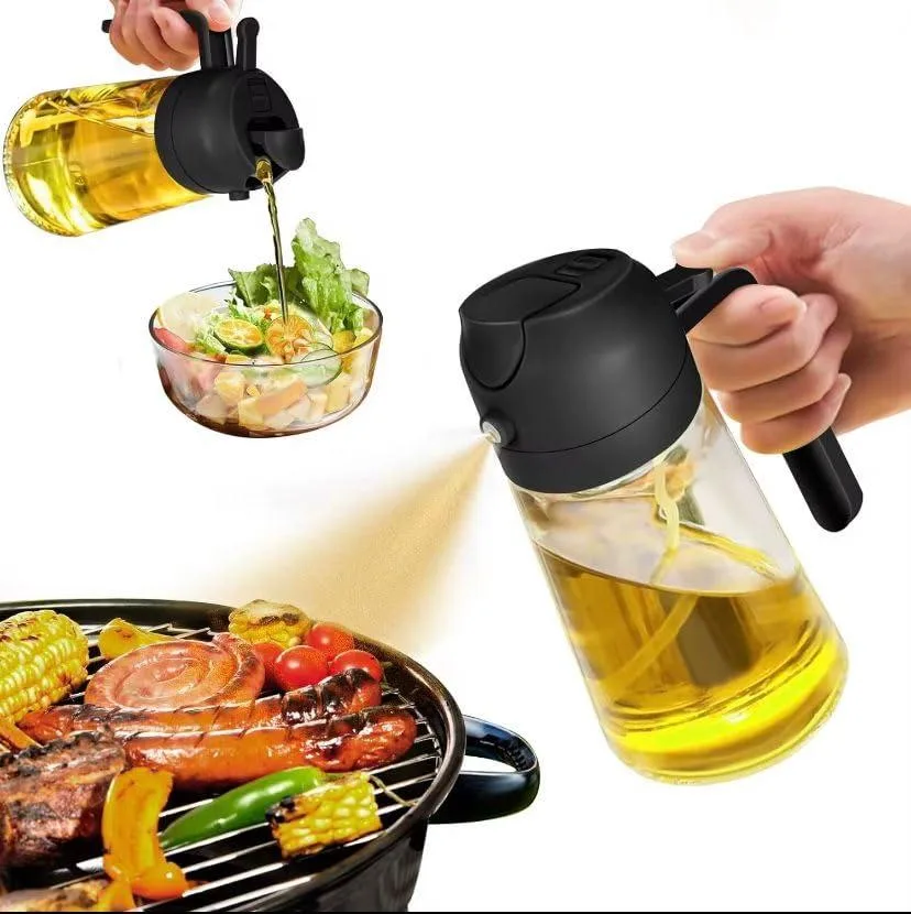 Clear glass oil sprayer, 7.08in tall, 3.15in wide, wide-neck top