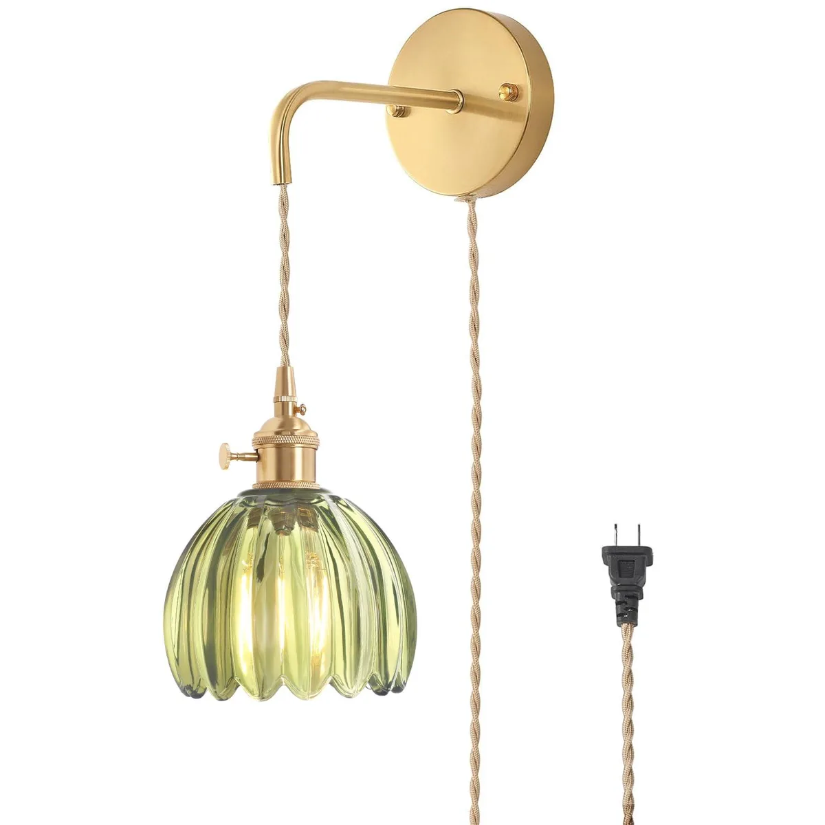  Shenmoyl 1-9390 wall sconce green tulip glass 4.9ft cord — product photo