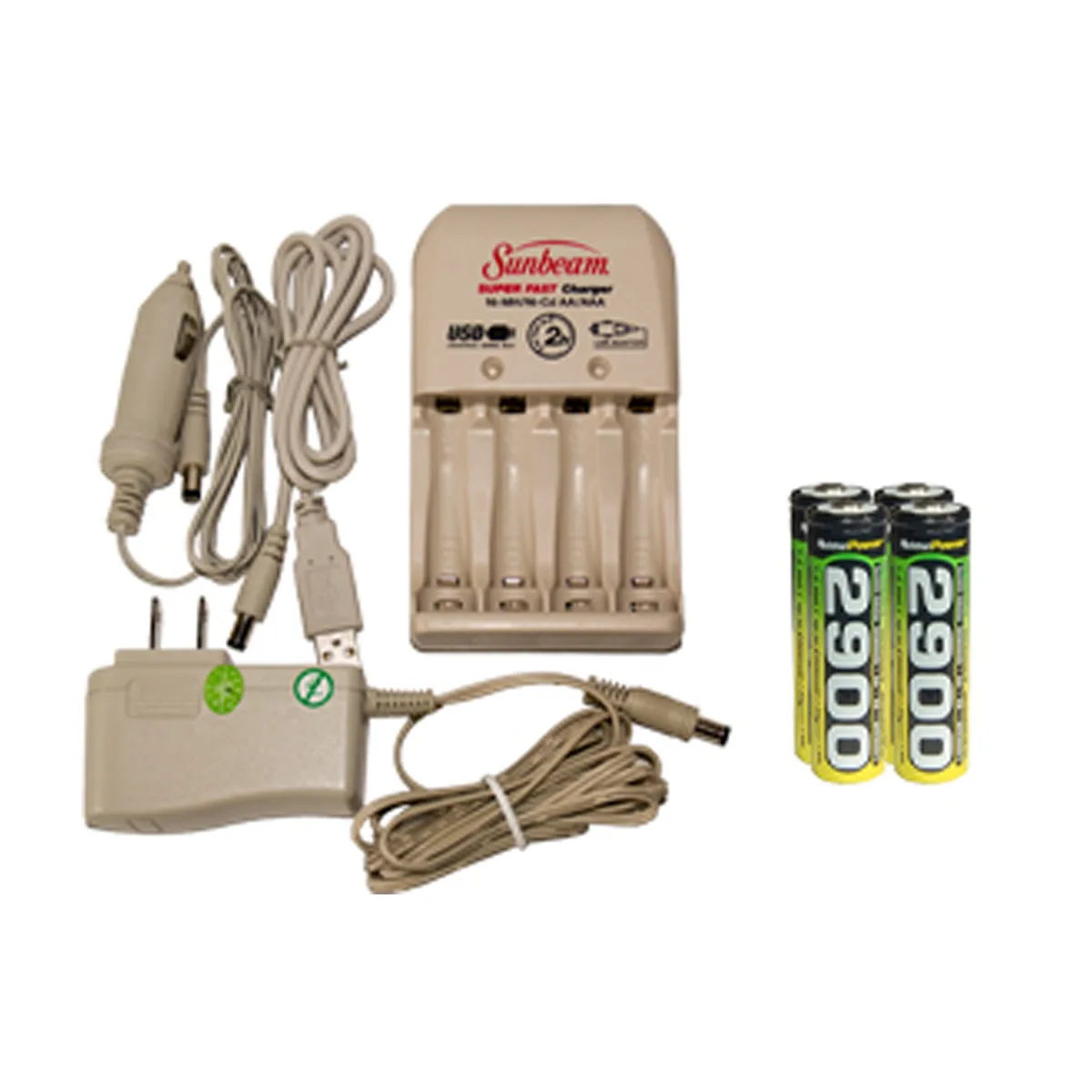Sunbeam Sunbeam BC-0903 charger kit with 4 AA 2900 mAh NiMH batteries — product photo