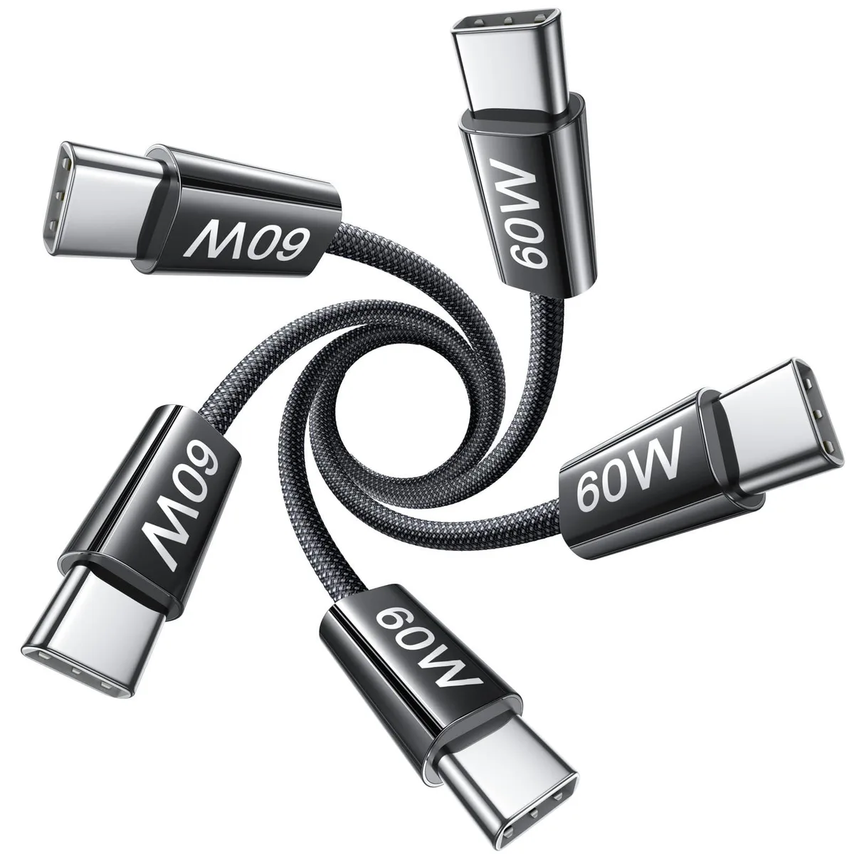  Pisen LISEN Samsung Gala USB C Cable 5-Pack 3.3FT 60W Black — product photo