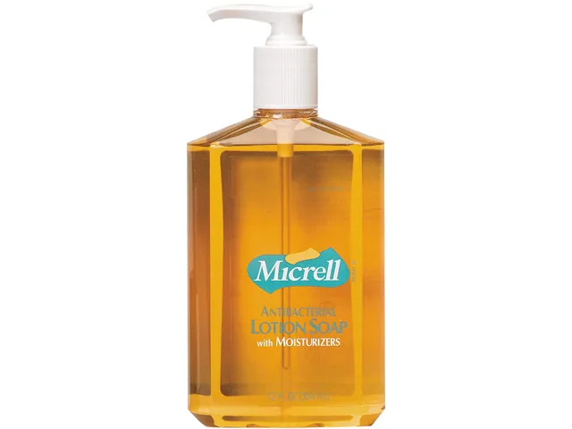 GOJO GOJO 9759-12 Micrell Antibacterial Lotion Soap 12 oz Pump Bottle — product photo