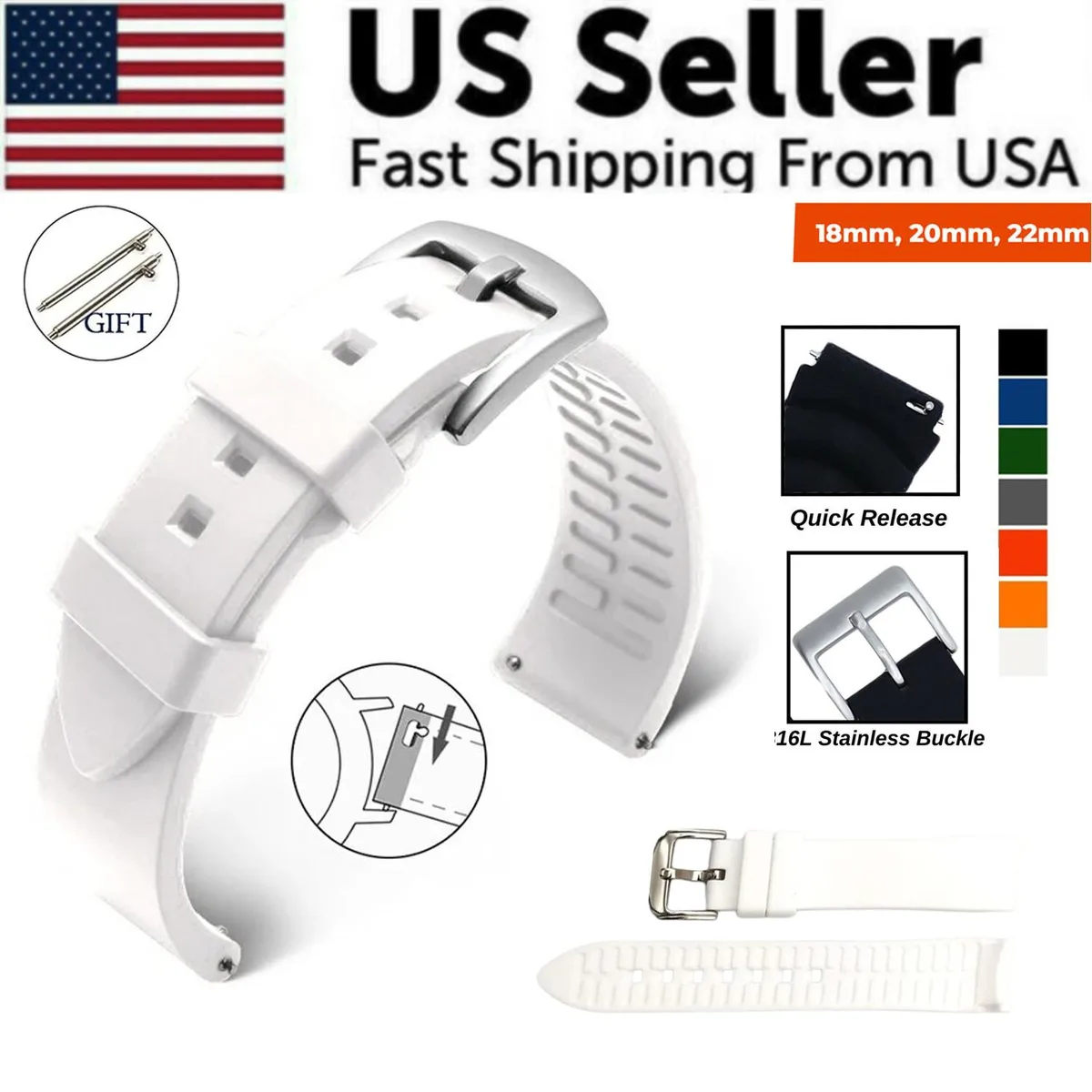 The Perfect Part The Perfect Part 18mm 20mm 22mm Silicone Watch Band White — product photo