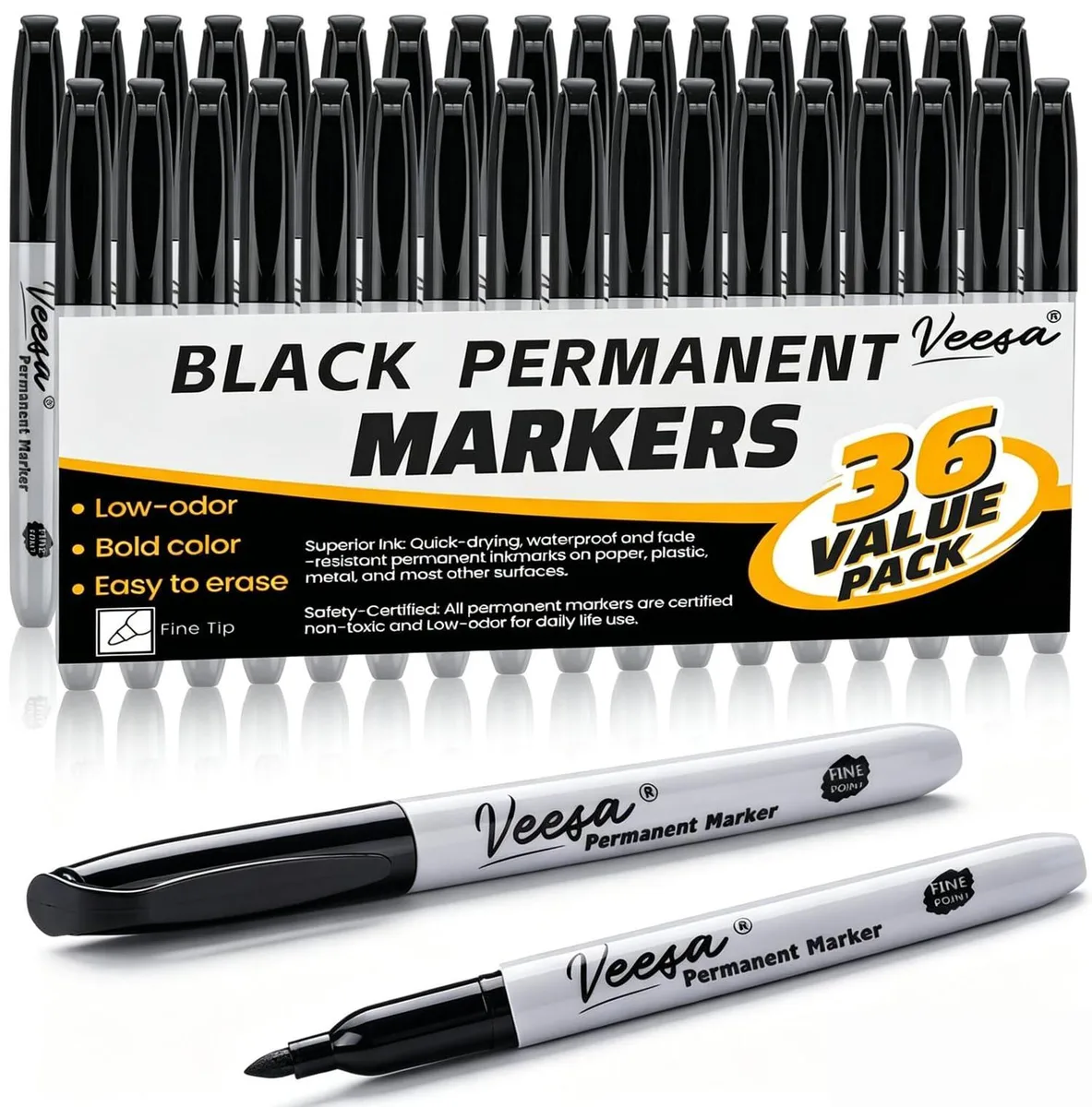 Box of 36 black fine-tip permanent markers