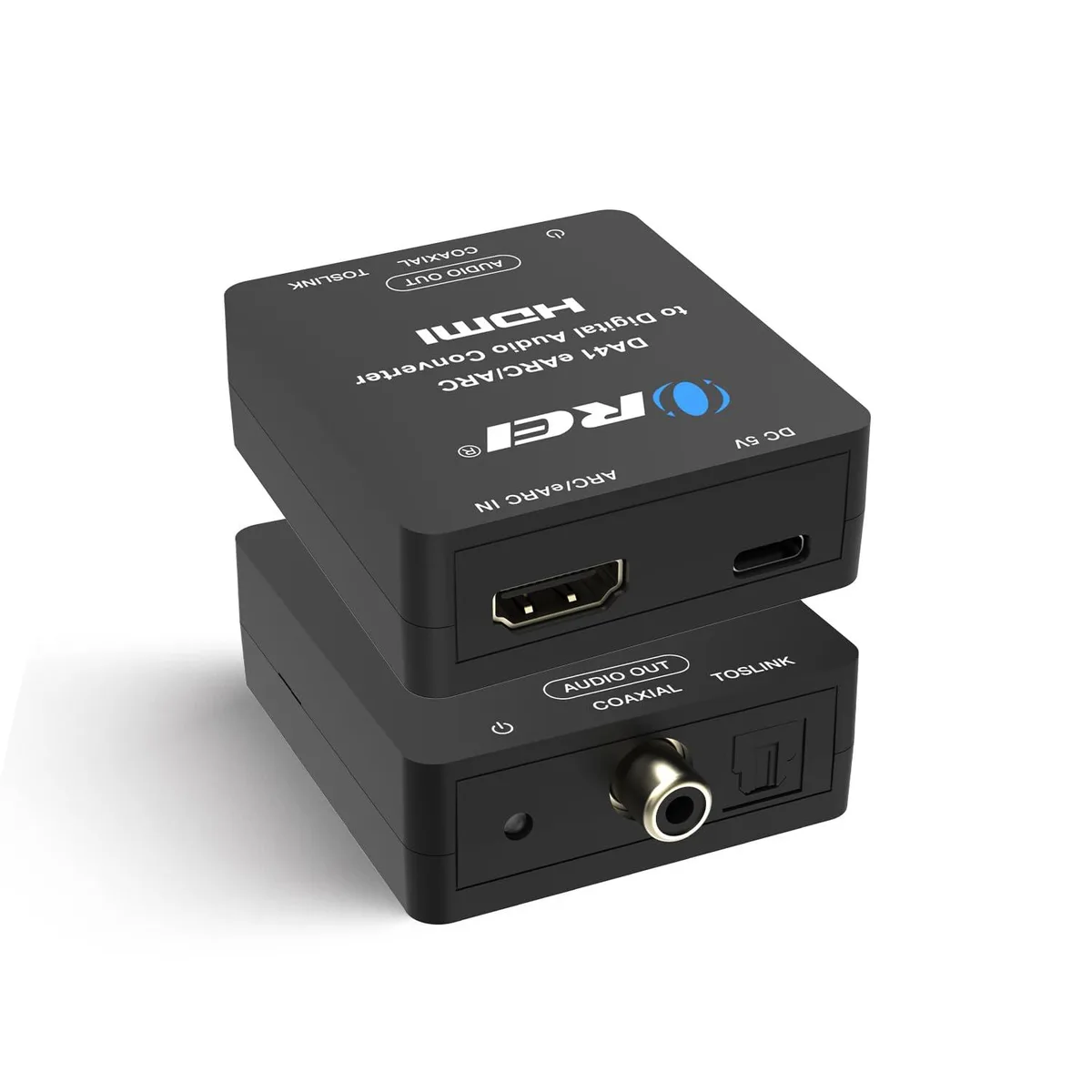 Compact black box with HDMI, optical and coaxial ports