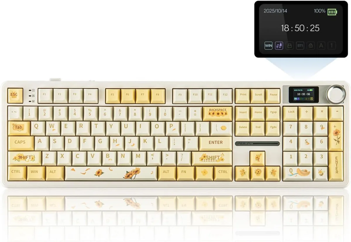 usbroway usbroway F108 PRO gaming keyboard Grey&amp;Yellow 104 keys 1.14in screen 8000mAh — product photo
