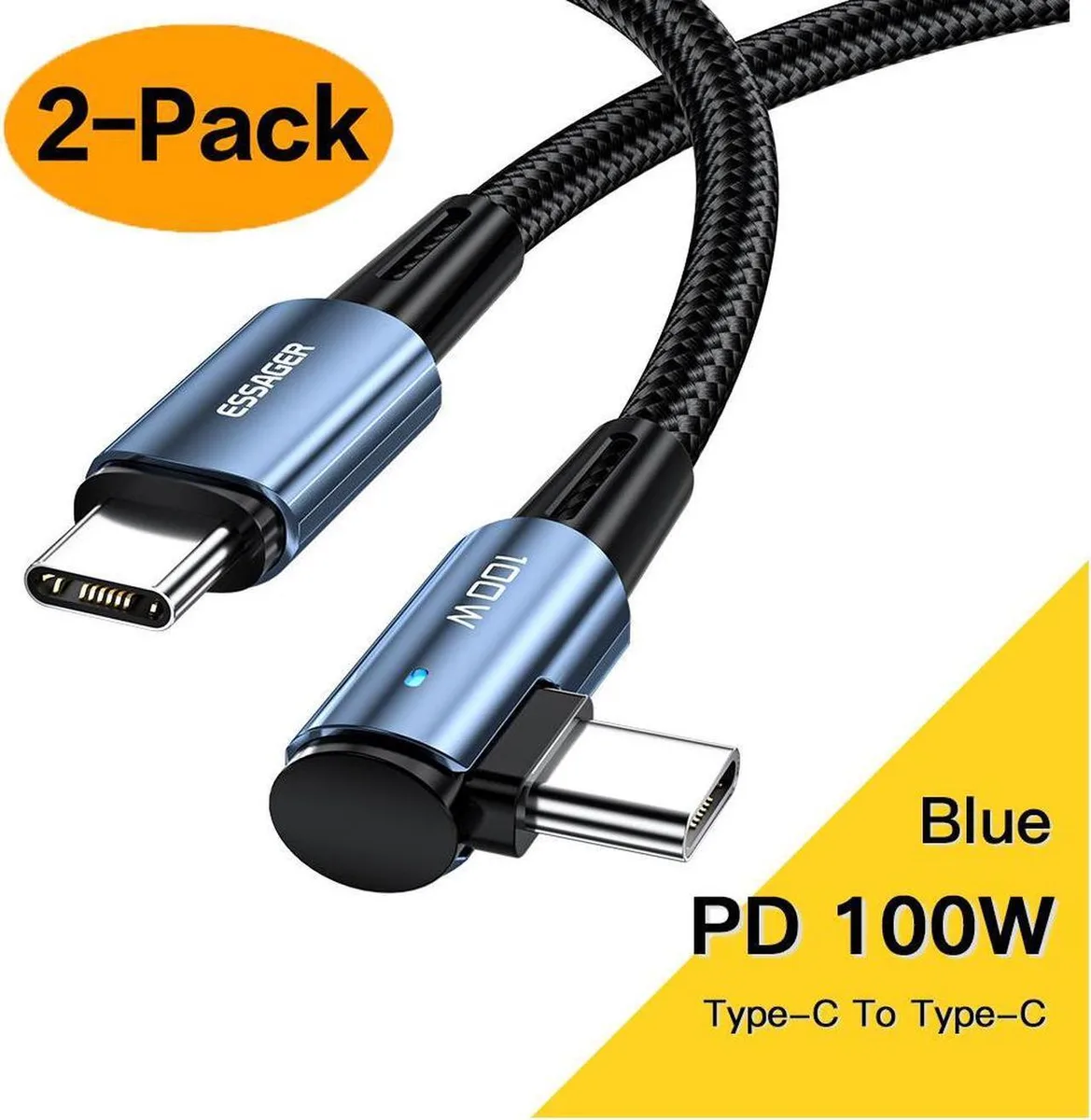 Aomoproing Aomoproing USB C to USB C Cable 100W Right Angle 3.3ft 2-pack Blue — product photo